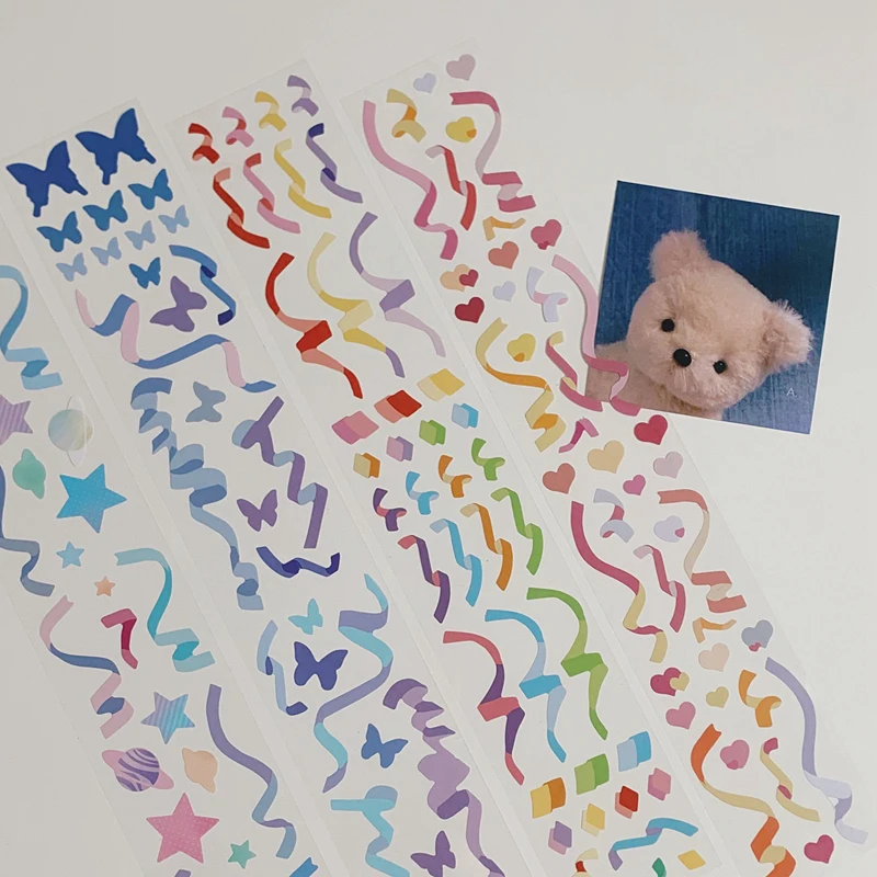 

Ins Cute Ribbon Long Strip Sticker Hand Account Material Photo Album Star Card Diy Ribbon Mobile Phone Case Decoration Sticker