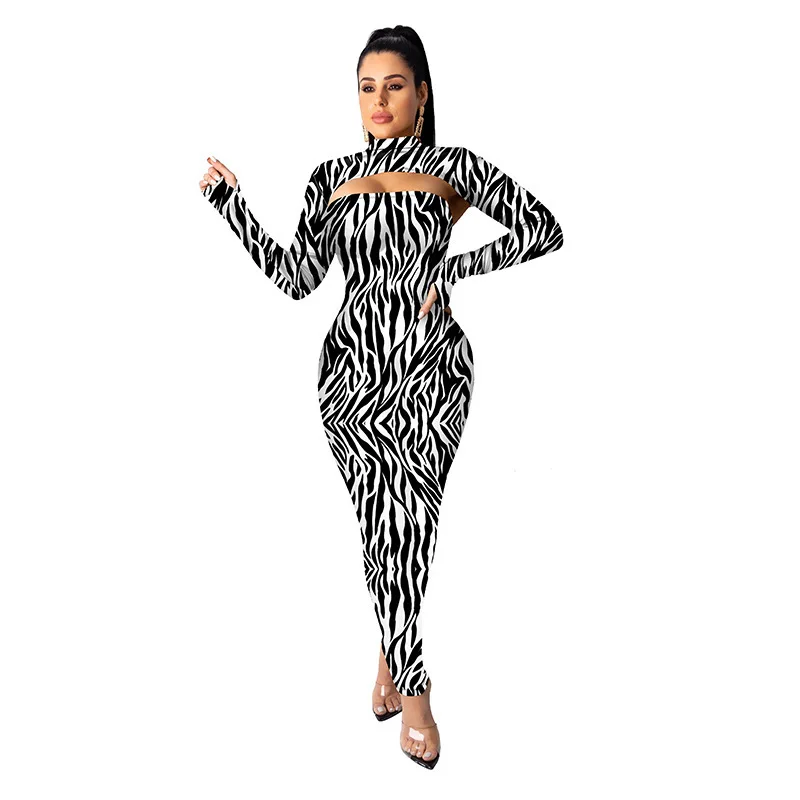 

Women Colorful Leopard Camouflage Printting Long Sleeves Round Neck High-Elastic Knitting Maxi Fashion Dress