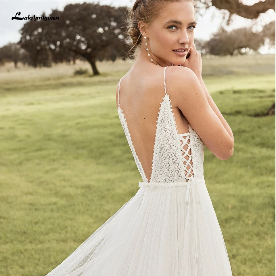

Lakshmigown Vintage Beach Wedding Dress Spaghetti Straps 2021 Robe Longue Femme Sexy Birdal Boho A Line Wedding Dresses Backless