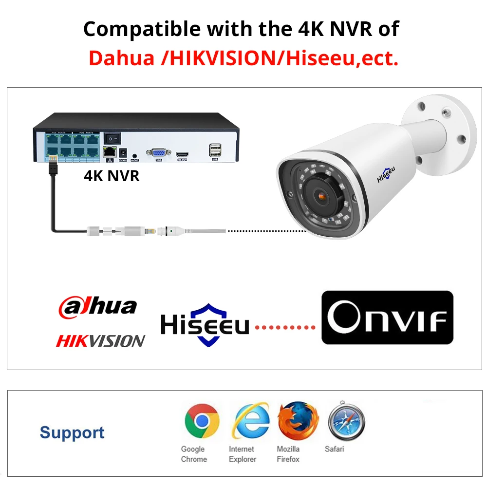 Hiseeu Bullet 4K POE IP камера 8MP слот для sd-карты Водонепроницаемый Аудио видео наблюдения безопасности CCTV камера ONVIF H.265 sony сенсор