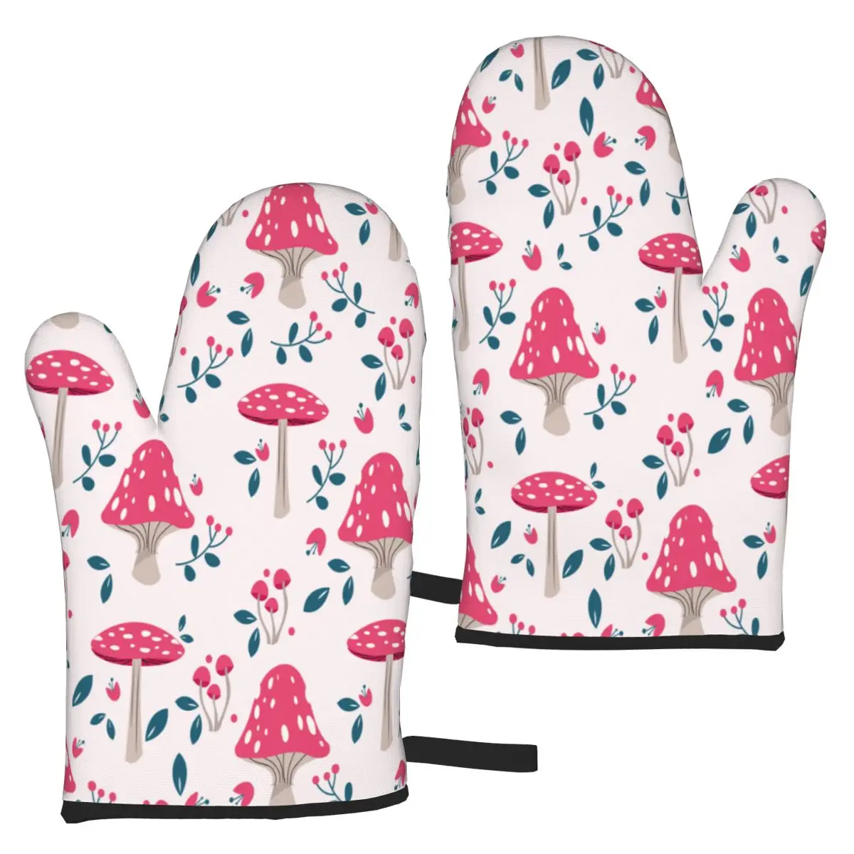 

2 шт., термостойкие кухонные перчатки с рисунком грибов
