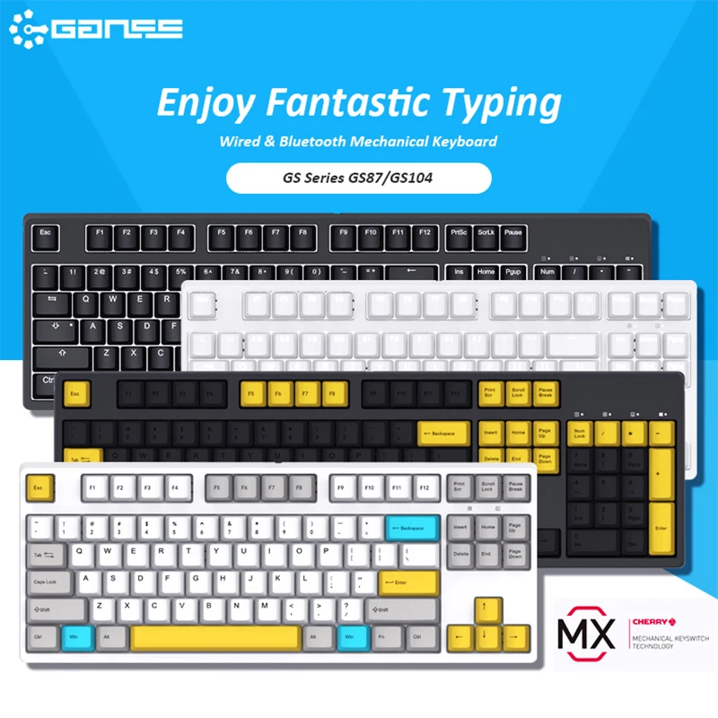 Оригинальная Механическая игровая клавиатура GANSS 87/104 Wire & Bluetooth совместимая с
