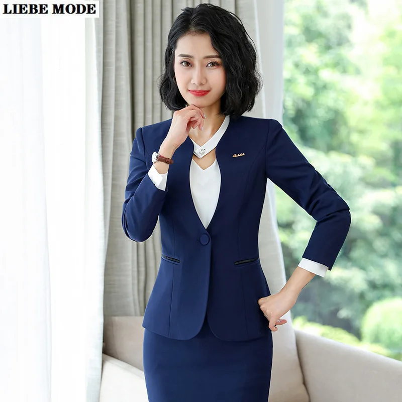 

Womens Business Trousers Suits Blazer with Pants Woman Slim Office Work Pant Suit Two Piece Suit for Women Work Outfit Blue Gray