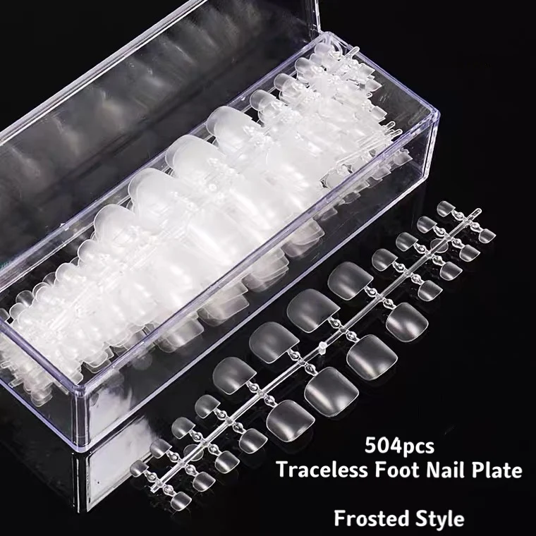 

504pcs/box Short Round False Nails Transparent Frosted Fake Nail Artificial Full Cover UV Gel DIY Foot Manicure Set