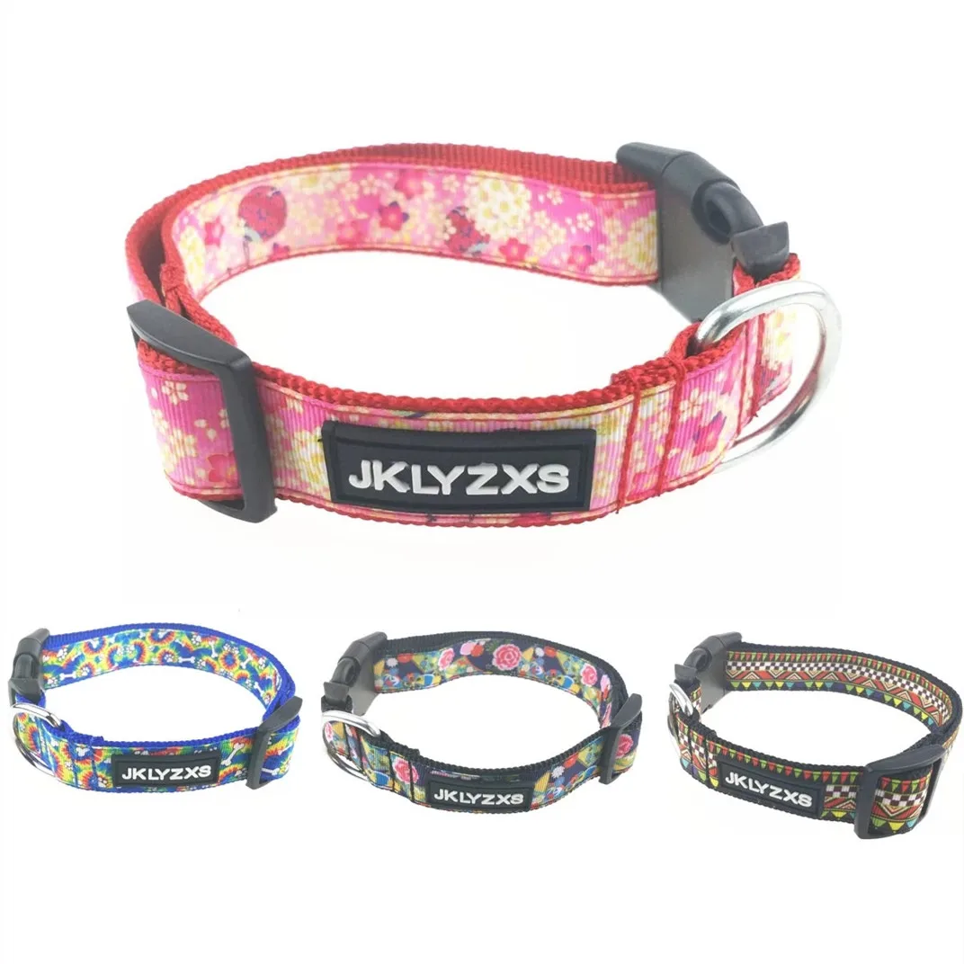 

Adjustable Cherry Blossoms Printed in Pink Nylon Collars for Dogs