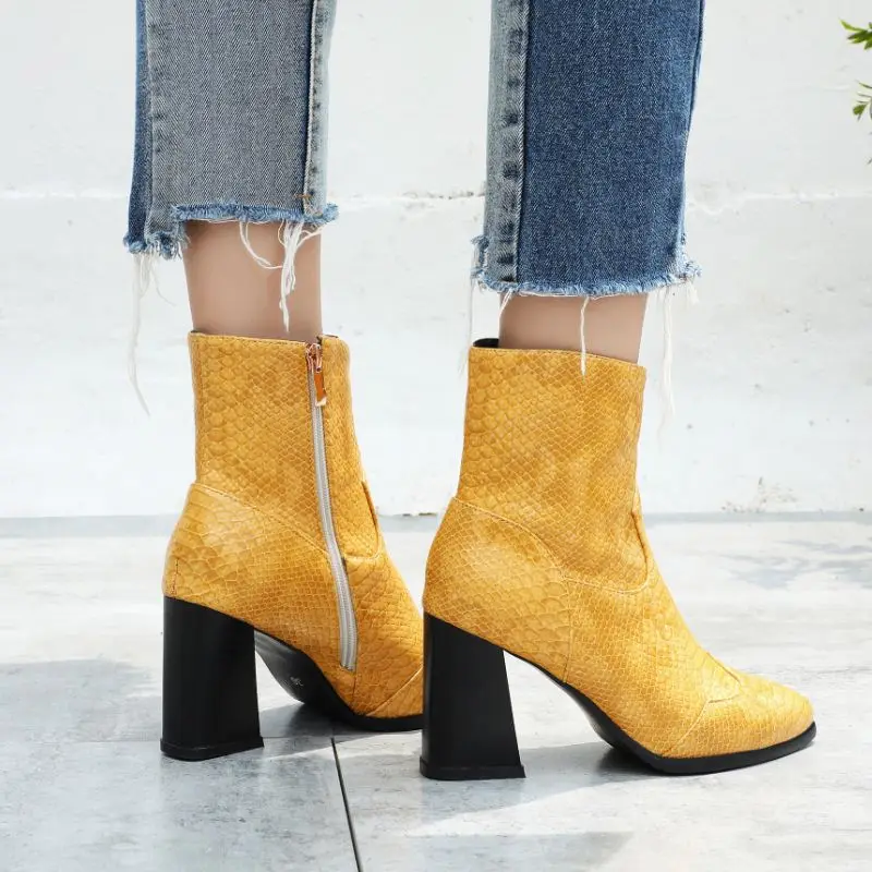 

Tuyoki Sexy Office Ladies Ankle Boots Pointed Toe Zipper Winter Warm High Heels Shoes Woman Short Boots Footwear Size 32-43