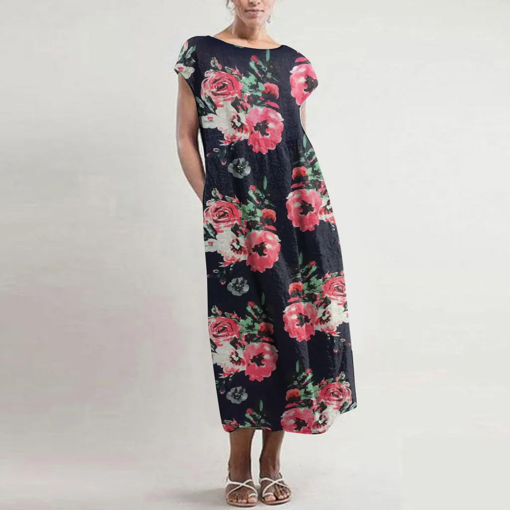 Женское длинное платье с цветочным принтом SAGACE повседневное мешковатое Кафтан