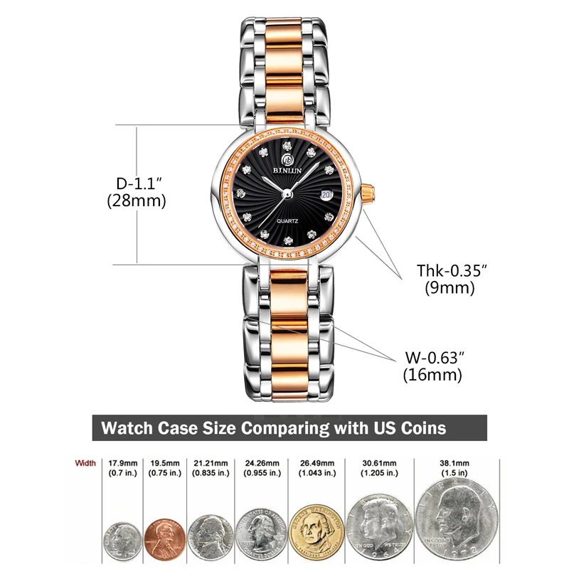 Лидер продаж женские часы BINLUN Роскошные водонепроницаемые с бриллиантовым