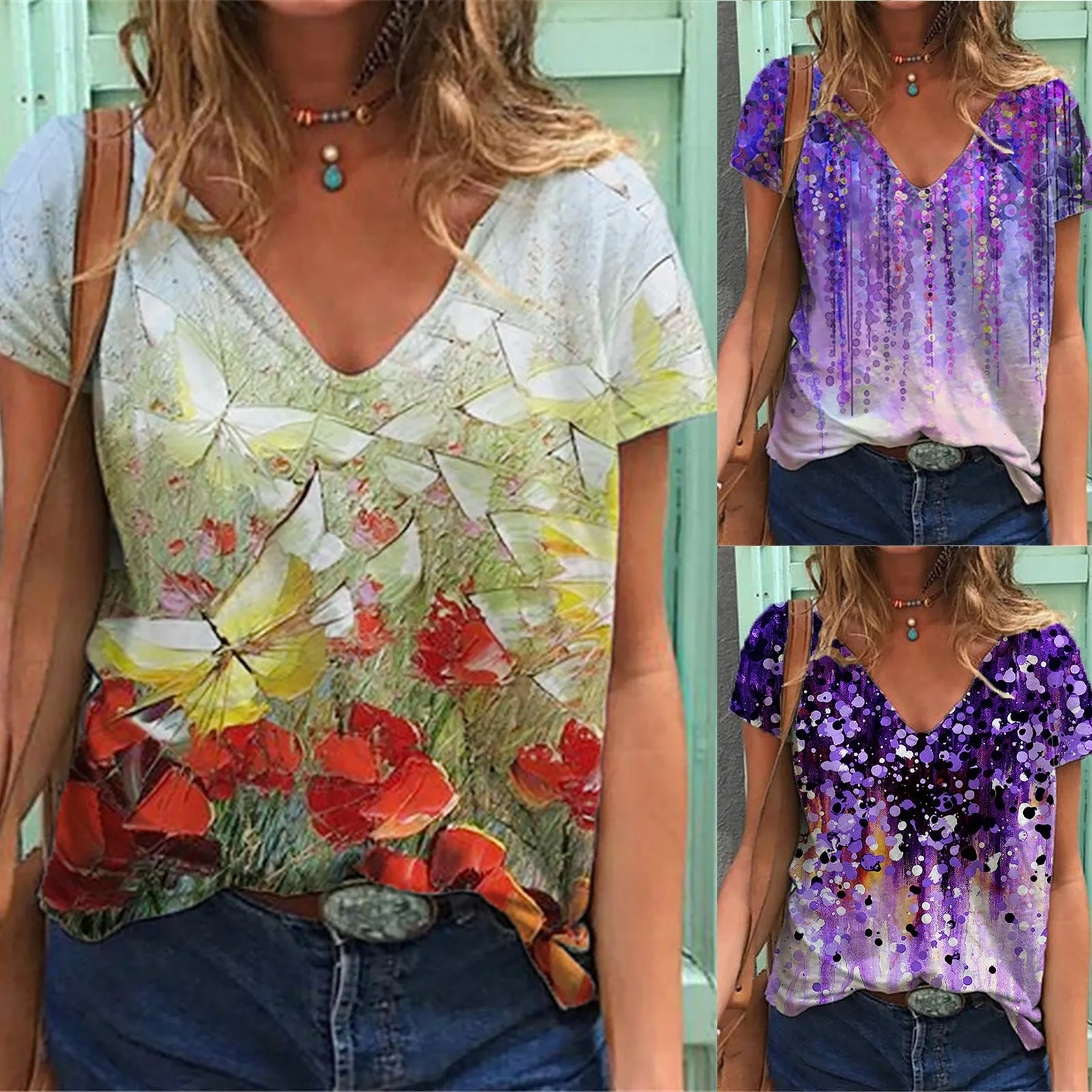 Размера плюс Топы с v образной горловиной и багровым принтом Блузки для женщин 2021