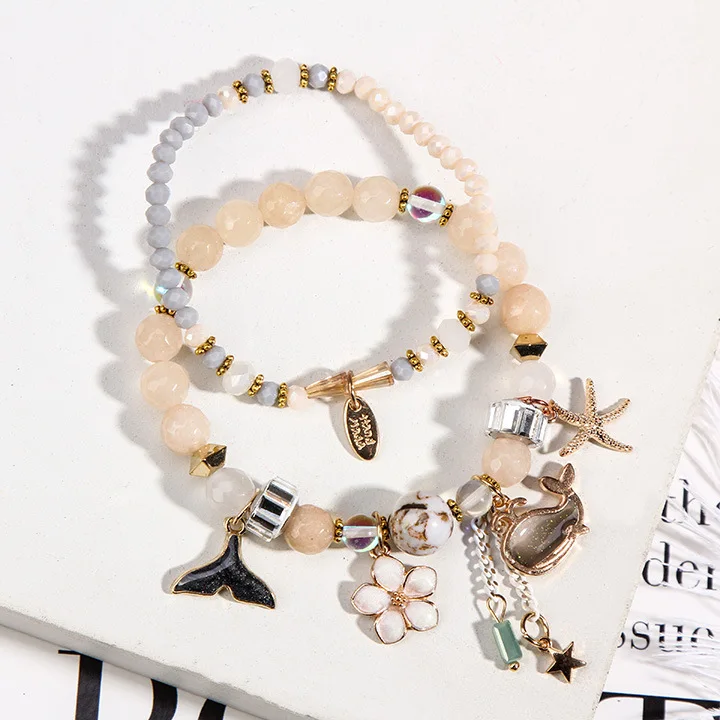 Привлекательные браслеты с подвесками в виде розового Кита для женщин цветами и