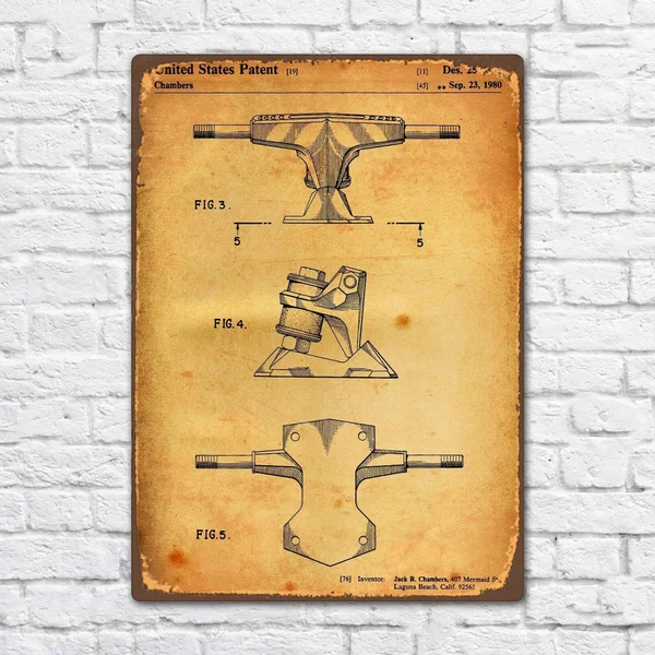 

Скейтборд Грузовики 1980 патент винтажный Ретро металлический жестяной знак металлический знак Настенный декор модный художественный Декор...