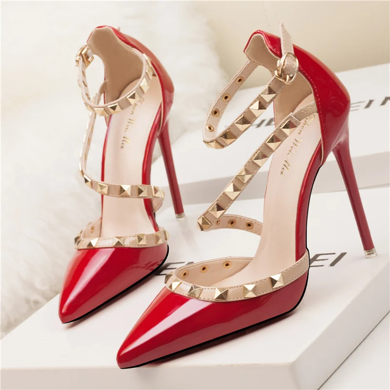 2019 г. женские летние сандалии гладиаторы на высоком каблуке 10 см с заклепками