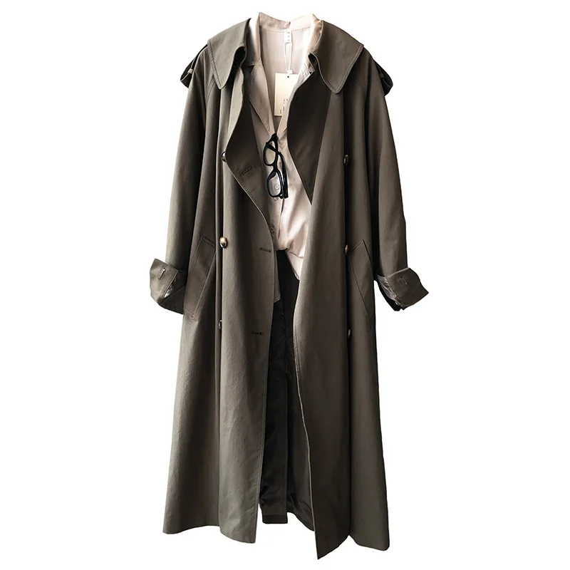 

CMAZ 2021 Spring Autumn Long Trench Coat Women Loose Trench Coats With Belt Casual Female Outwear Fashion Windbreaker 8988#