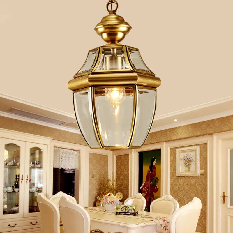 Antique lamp Balcony Led brass lamp Vintage Bar Corridor Outdoor Indoor light Hanglamp chandelier glass