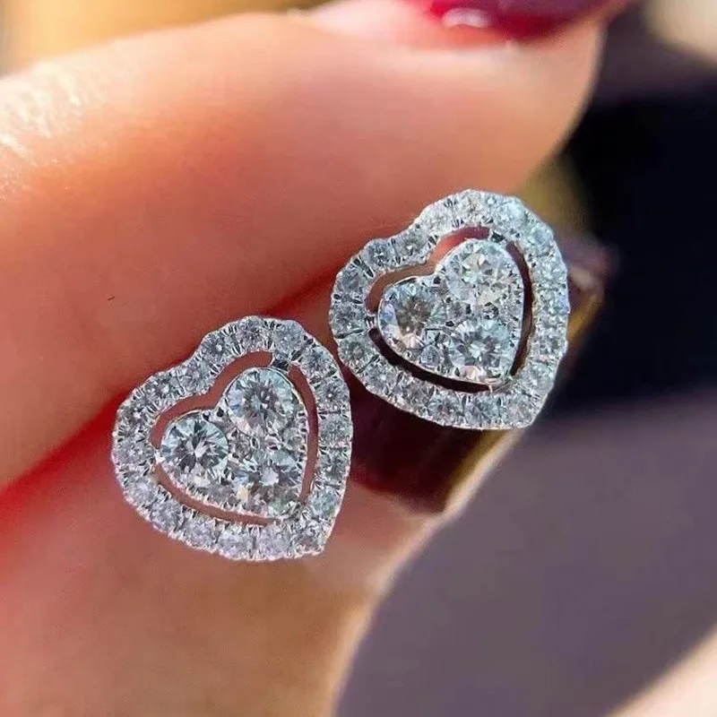 

Mifeiya Exquisite Hollow Soild Heart Love Shape Earrings with Full AAA Rhinestone Zircon Crystal for Women Wedding Engagement