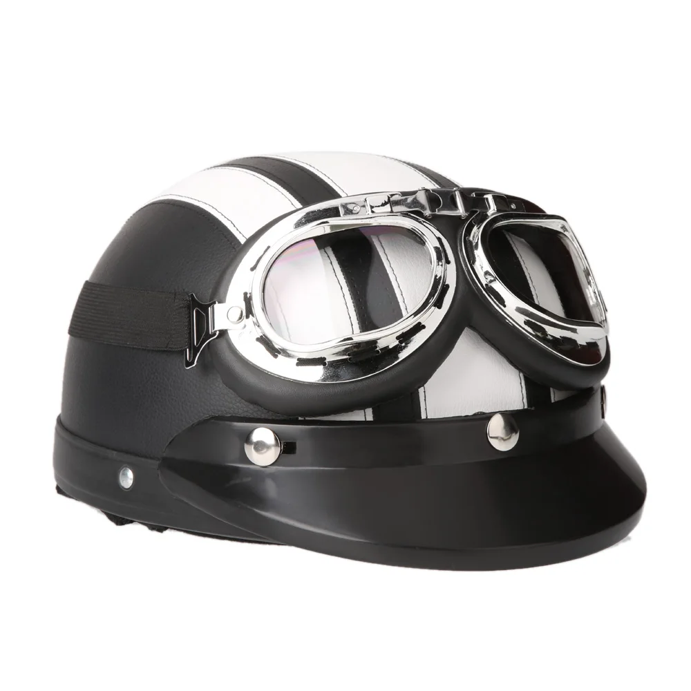 

Motorcycle Helmet Motorcycle Scooter Open Face Half Leather Helmet with Visor UV Goggles Retro Vintage Style Motocross Helmet