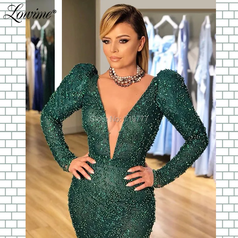 С зеленым бисером Ближний Восток арабское вечернее платье Дубай вечерние платья