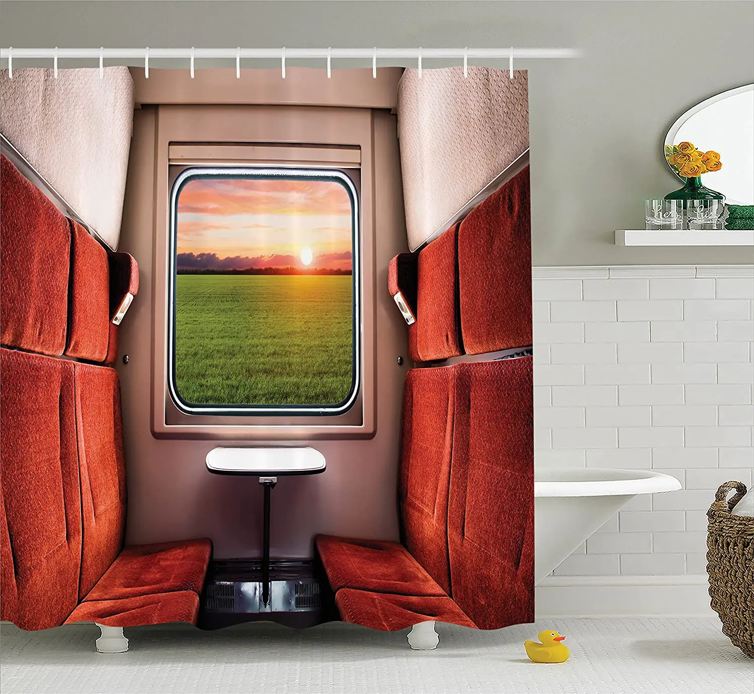 

Занавеска для душа для дома, декоративная занавеска с рисунком свежести природы из поезда, отсека для окна, железная дорога, ванной комнаты