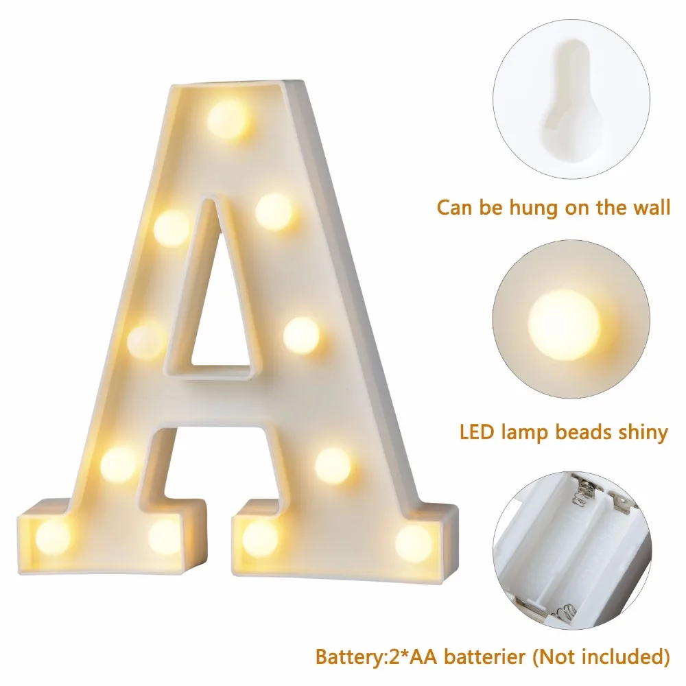 

White Plastic Letter LED Night Light Marquee Sign Alphabet Lights Lamp Home Club Outdoor Indoor Party Wedding Home Decoration