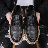 fashion mens leather casual shoes british style retro black business low martins trend street tooling footwear chaussure homme