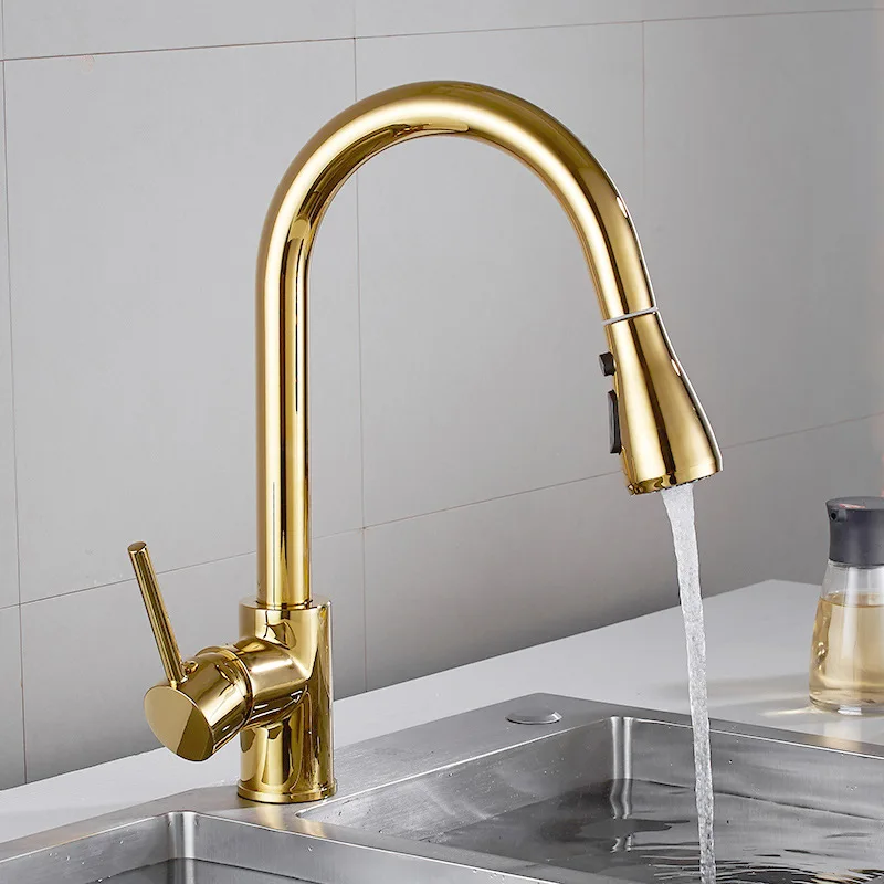 Кухонная раковина выдвижной золотой кран палубное крепление душевая Колонка