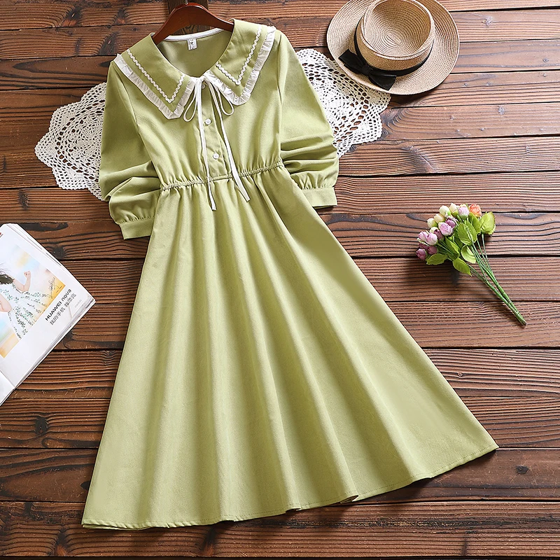 

Japan style new arrival autumn winter fashion bow long sleeve cute sweet dress Mori girl vintage vestidos