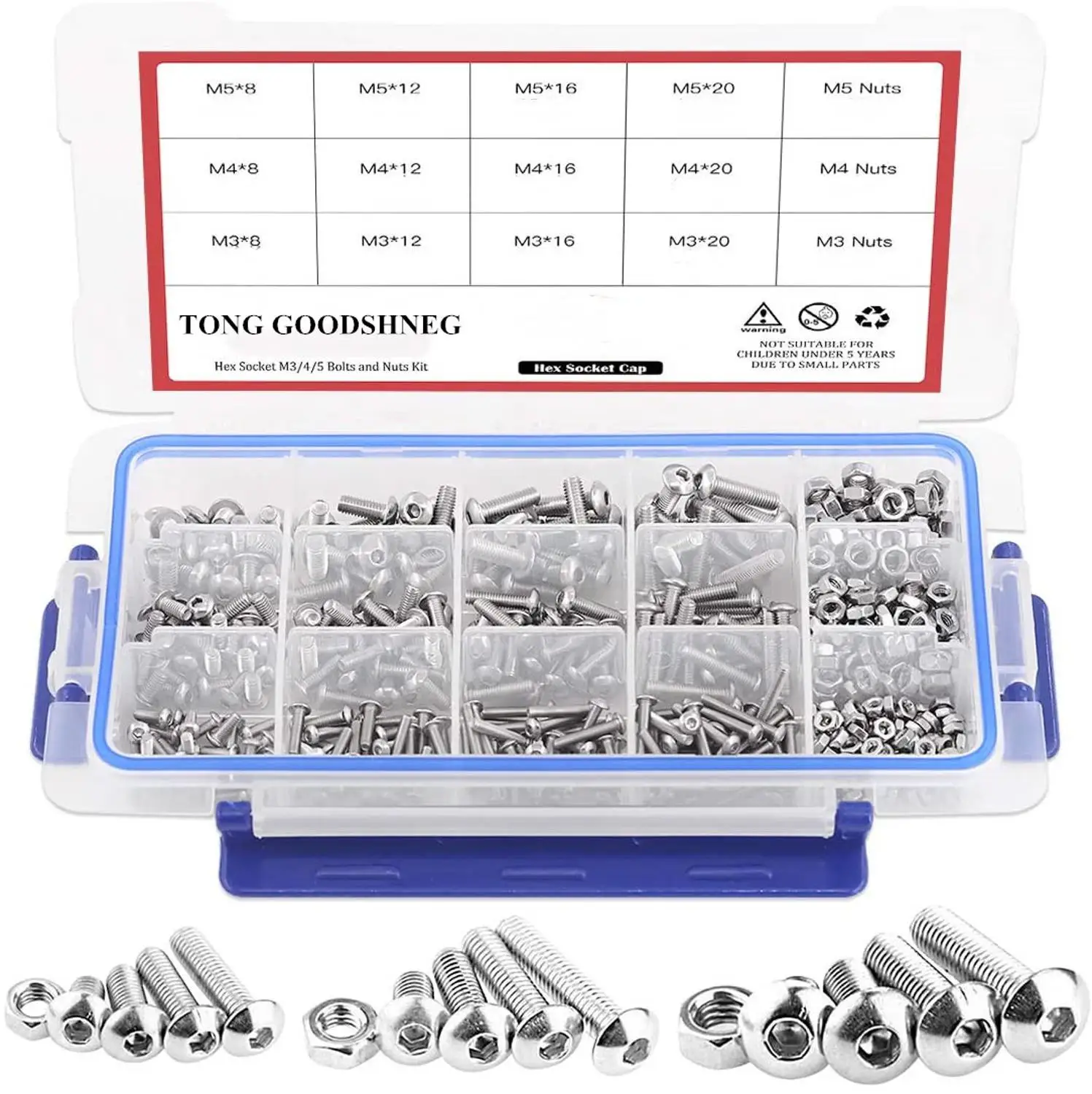 

M3 M4 M5 Stainless Steel Button Head Hex Socket Head Cap Bolts Screws Nuts Assortment Kit Button Head,Fasteners Hardware
