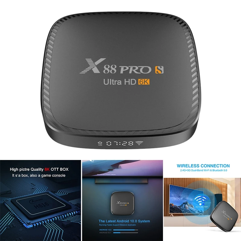 

ТВ-приставка X88 PRO S, Двухдиапазонная, Wi-Fi, Android 10,0, подходит для ПК и интеллектуального дисплея