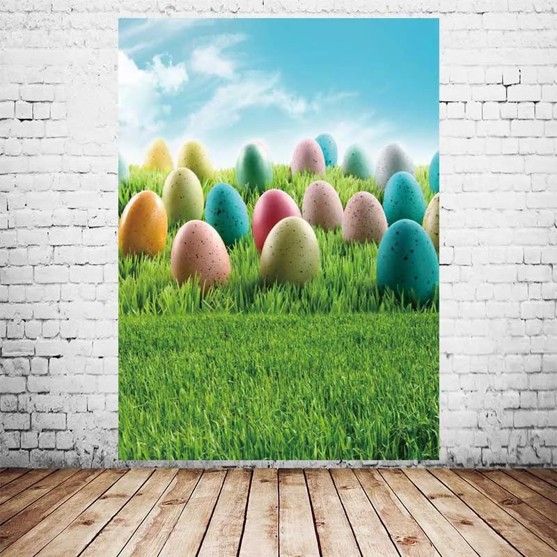 

Blue Sky Clouds Spring Grass Floor Easter Eggs Photography Backdrop Newborn Baby Party Photo Background For Photo Studio Vinyl