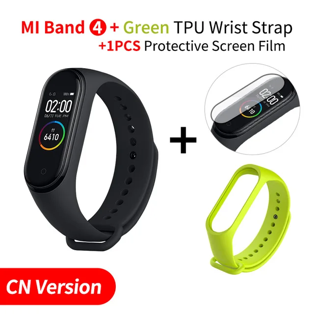 Add Green Strap Xiaomi mi браслет 4 Смарт Bluetooth 5,0 фитнес-браслет AMOLED цветной сенсорный экран 50 м водонепроницаемый для плавания mi ng - Цвет: Add Green Strap