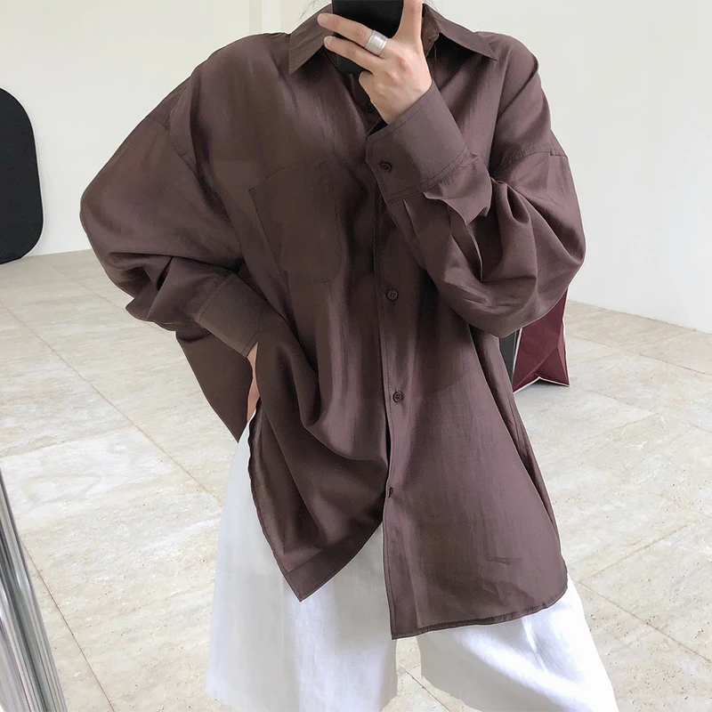 Женская хлопковая блузка оверсайз свободные длинные минималистичные Топы Normcore |