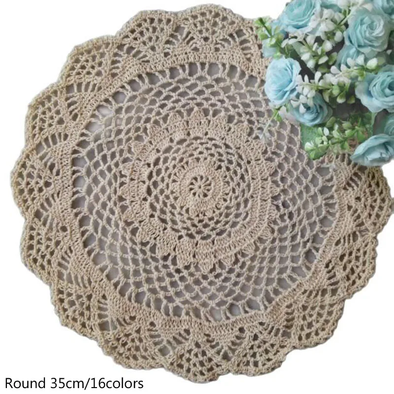 Кружевной круглый хлопчатобумажный коврик ручной работы для кухонного стола |