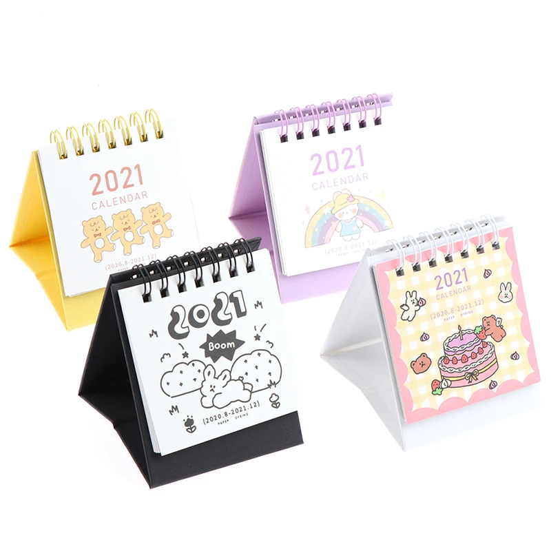 

1PC 2020.8-2021.12 Kawaii Portable Mini Desktop Calendar Storage Box Timetable Plan