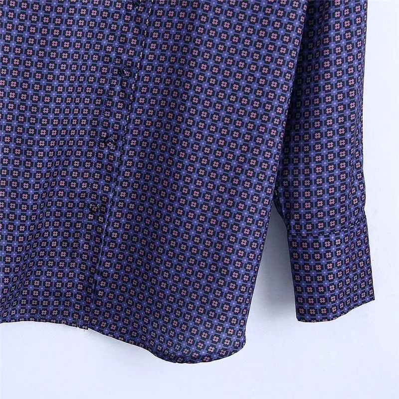 

Za 2020 Women's Blouse Purple Geometric Print Shirt Woman Long Sleeve Top Shirt Warm Fashion Plus Size Korean Female Blouses