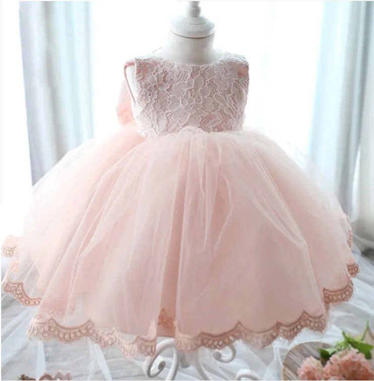 Elegant Girl Dress Girls 2021 Summer Fashion Pink Lace Big Bow Party Tulle Flower Princess Wedding Dresses Baby dress | Детская одежда