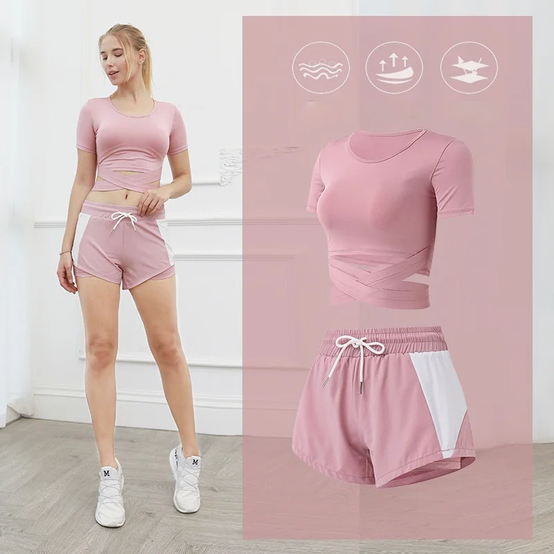 

Spring Yoga Sets Women Gym Clothes Fashion Running Quick-drying Gym Clothes Women T-shirt Shorts Bra Workout Yoga Sports Suit