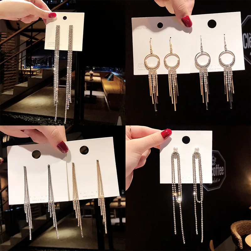 Luxury Tassel Geometric Drop Earring Shiny Full Rhinestone Crystal Dangle Earrings For Women Statement Bijoux Jewelry | Украшения и