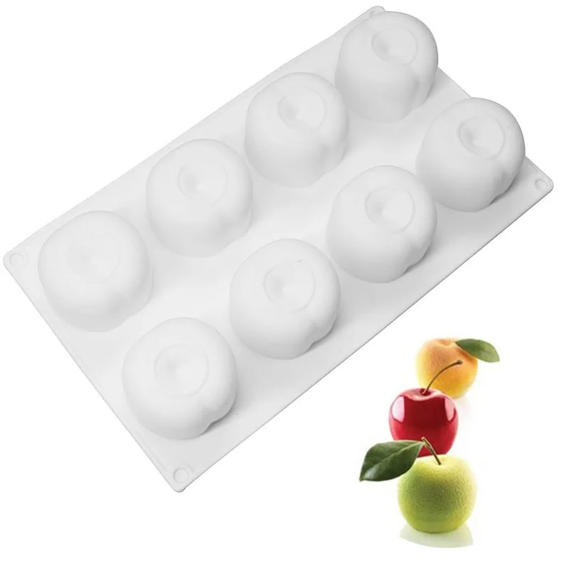 8 Cavity Apple Shape Cake Mold Mousse Dessert Mould Silicone Molds Muffin Baking Pan Pastry Form Cake Decorating Tools