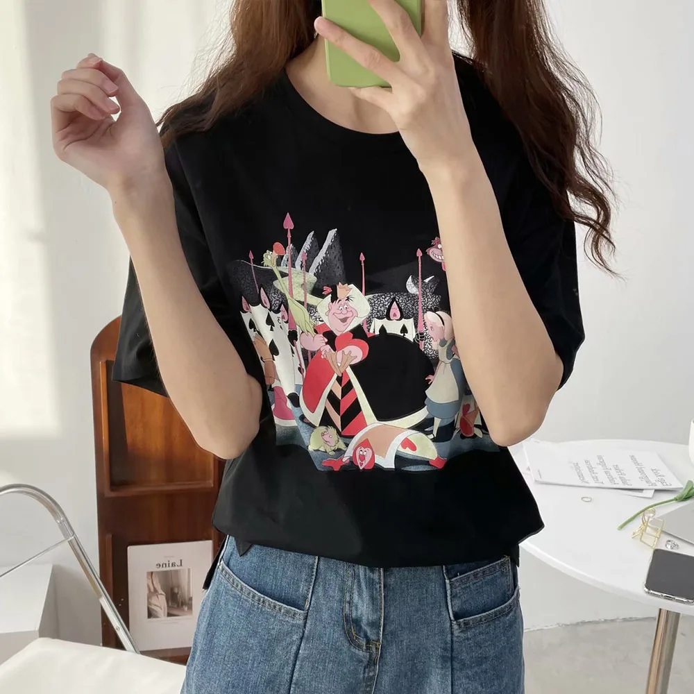 

Cartoon comic printed men's and women's fashion loose top Cotton T Shirt Ladies Printed Top with