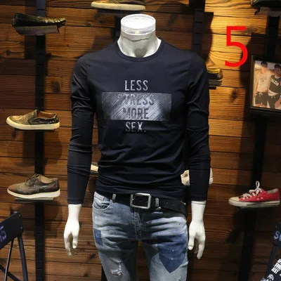 

Autumn new European and American simple high collar loose long-sleeved T-shirt men's street card
