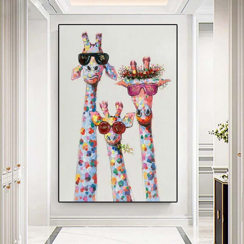 

Giraffe Family With Glasses Oil Painting Posters and Prints Canvas Painting Print Wall Art for Living Room Home Decor (No Frame)