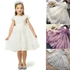 Детские платья для девочек, одежда, кружевное Тюлевое белое свадебное платье с цветами для девочек, платья принцессы, детская одежда для 7 лет