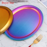 golden stainless steel storage tray metal oval dinner plate cake display kitchen household fruit salad plates western steak tray