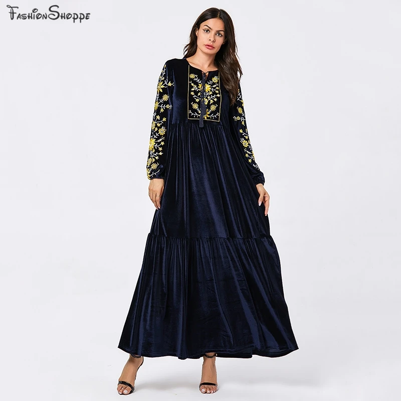 Abaya вельветовые длинные платья женские мусульманские Кафтан абайя вышивка