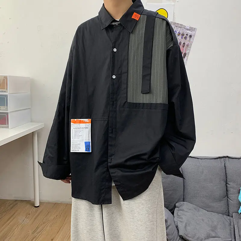 

Мужские рубашки с французскими манжетами, Гавайские свободные пальто с длинным рукавом, Camisa Masculina, уличная одежда, черная рубашка, размер M-5XL...