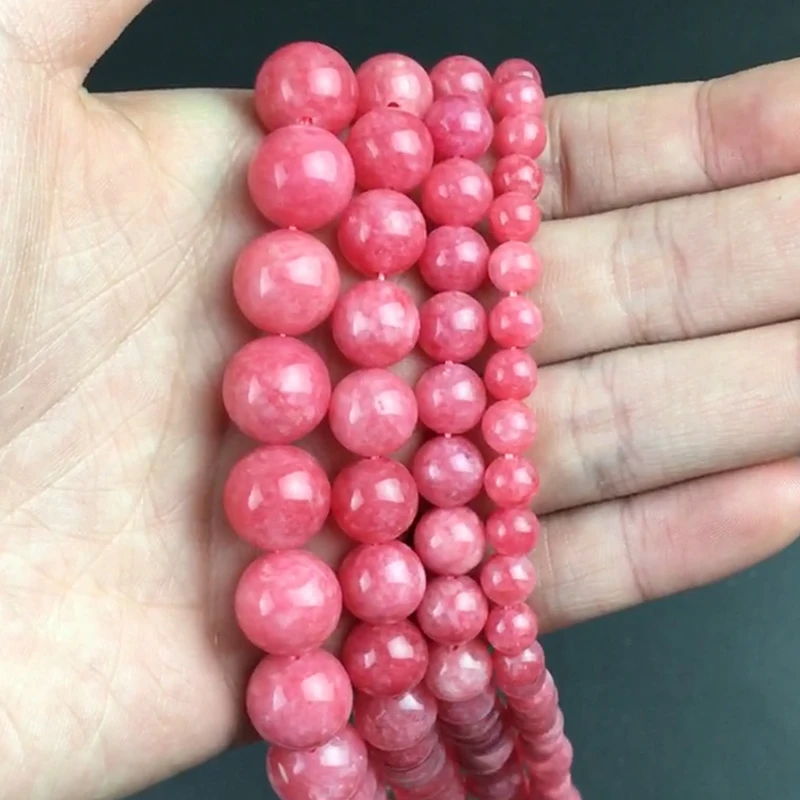 

Pink Plated Angelite Natural Stone Beads Smooth Round Loose Spacer Bead For Making Jewelry DIY Bracelet 15''Strand 4/6/8/10/12mm