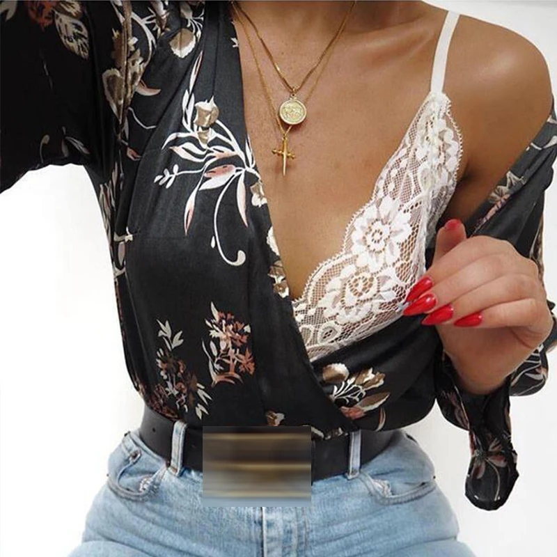 Женская свободная хлопковая блузка UZZDSS с длинным рукавом и принтом глубоким v