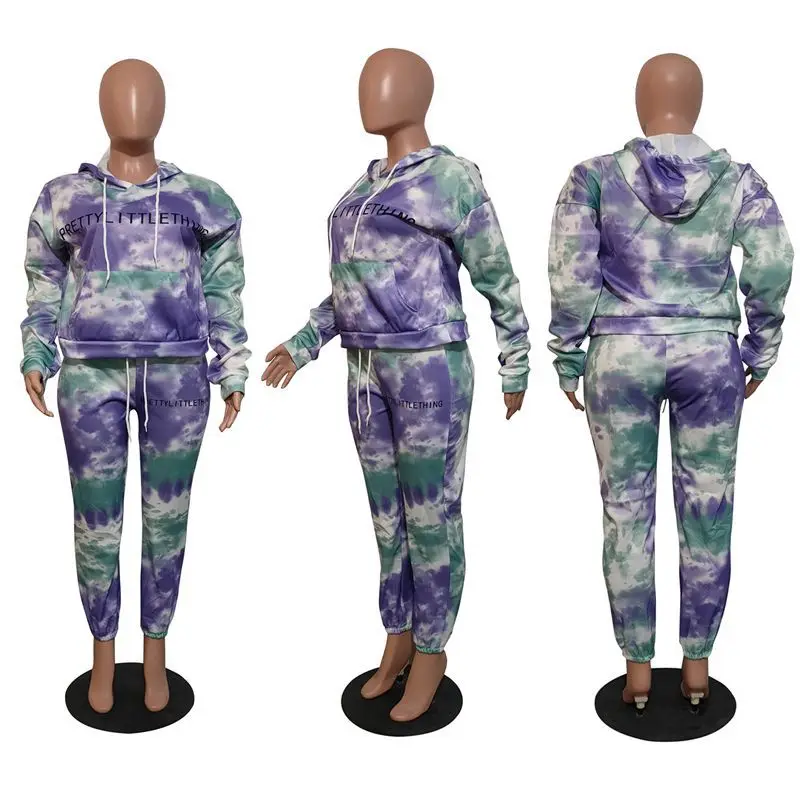 

ZOOEFFBB Hoodies Women Two Piece Tie Dye Set Winter Clothes Long Sleeve Top and Sweatpants Outfits Lounge Wear Matching Sets