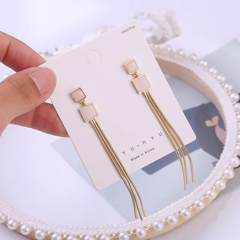 

Square Long Tassel Drop Earrings Korean Temperament Earrings Trend Simple Wild Earrings Women Exquisite Elegant Fashion Earrings