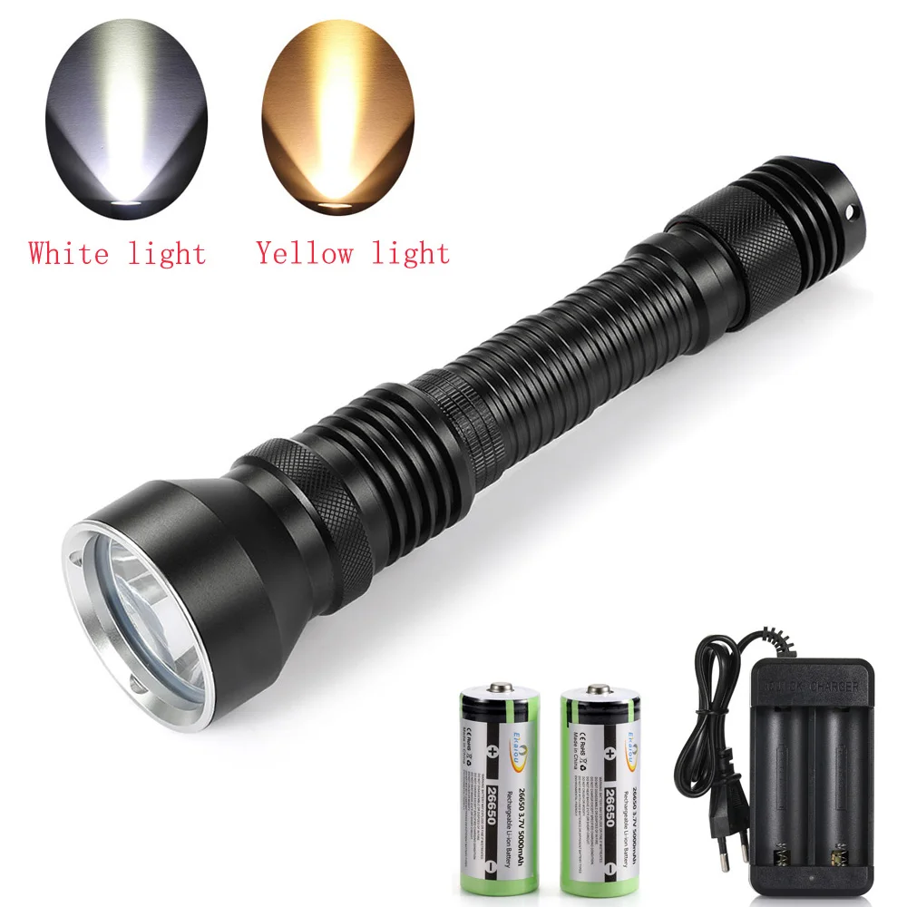 

New Aluminum XHP70 Yellow Light LED Diving Flashlight Underwater Waterproof 6000 Lumens Torch Hiking Camping Flashlights